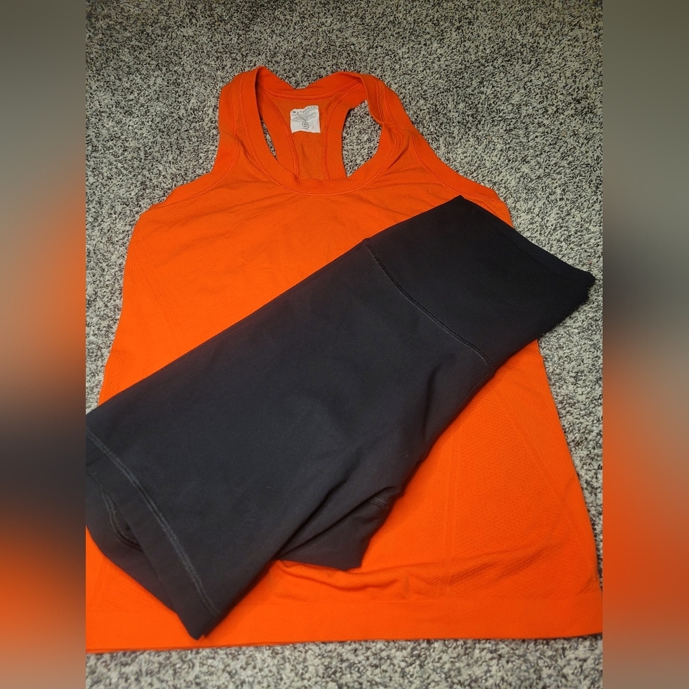 BUNDLE!! Athleta Orange Tank Top (S) and Everlane Black Biker Shorts (M) Set